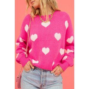 NWT CANDY Pink & White Heart Pink Pullover Sweater Knit